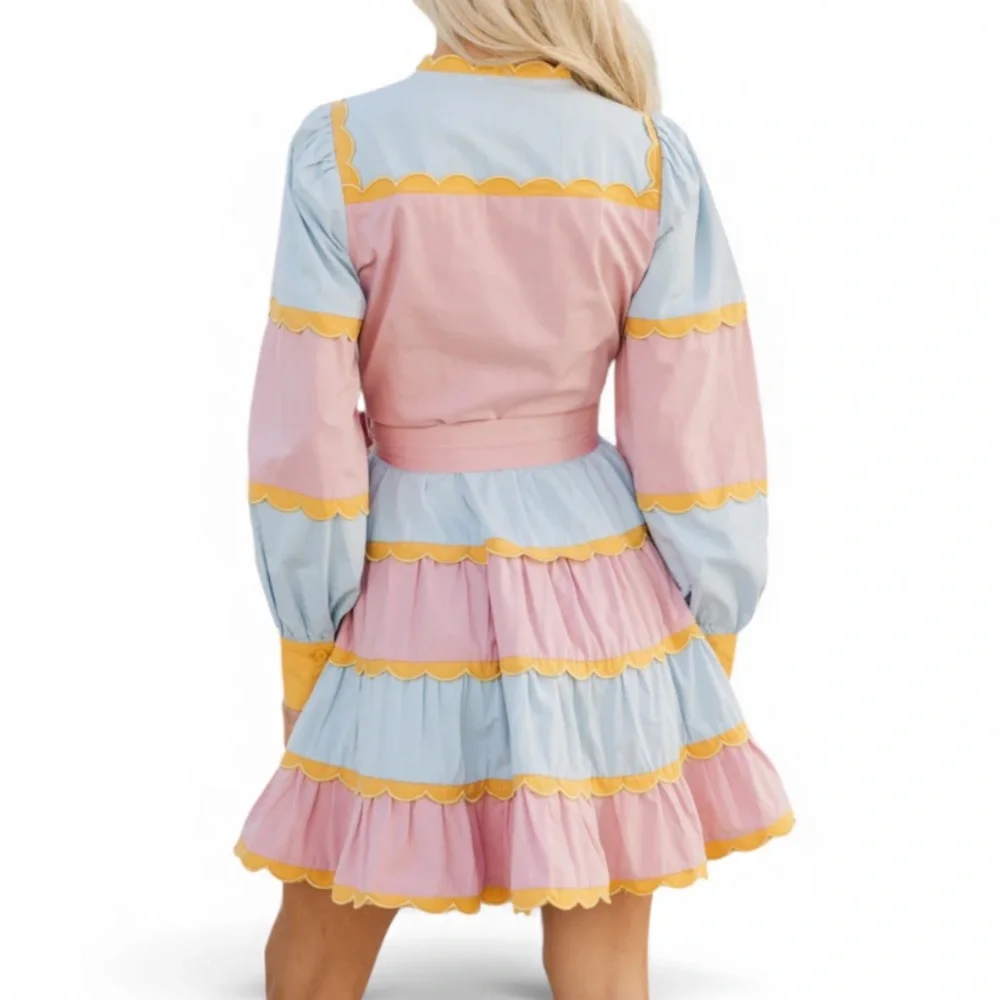 TCEC  Pastel Long Sleeves Ruffle Colorful Mini Dress with Yellow Accents - Picture 9 of 16